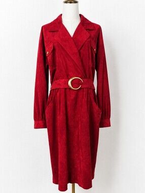 Vintage Lilli Ann Facile Ultrasuede Belted Midi Dress Made USA Union 80s 90s